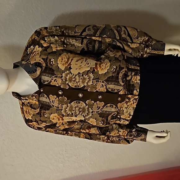 VTG HOWARD WOLF 1980s Designer Brown Floral Plaid Bomber Jacket - Picture 3 of 10